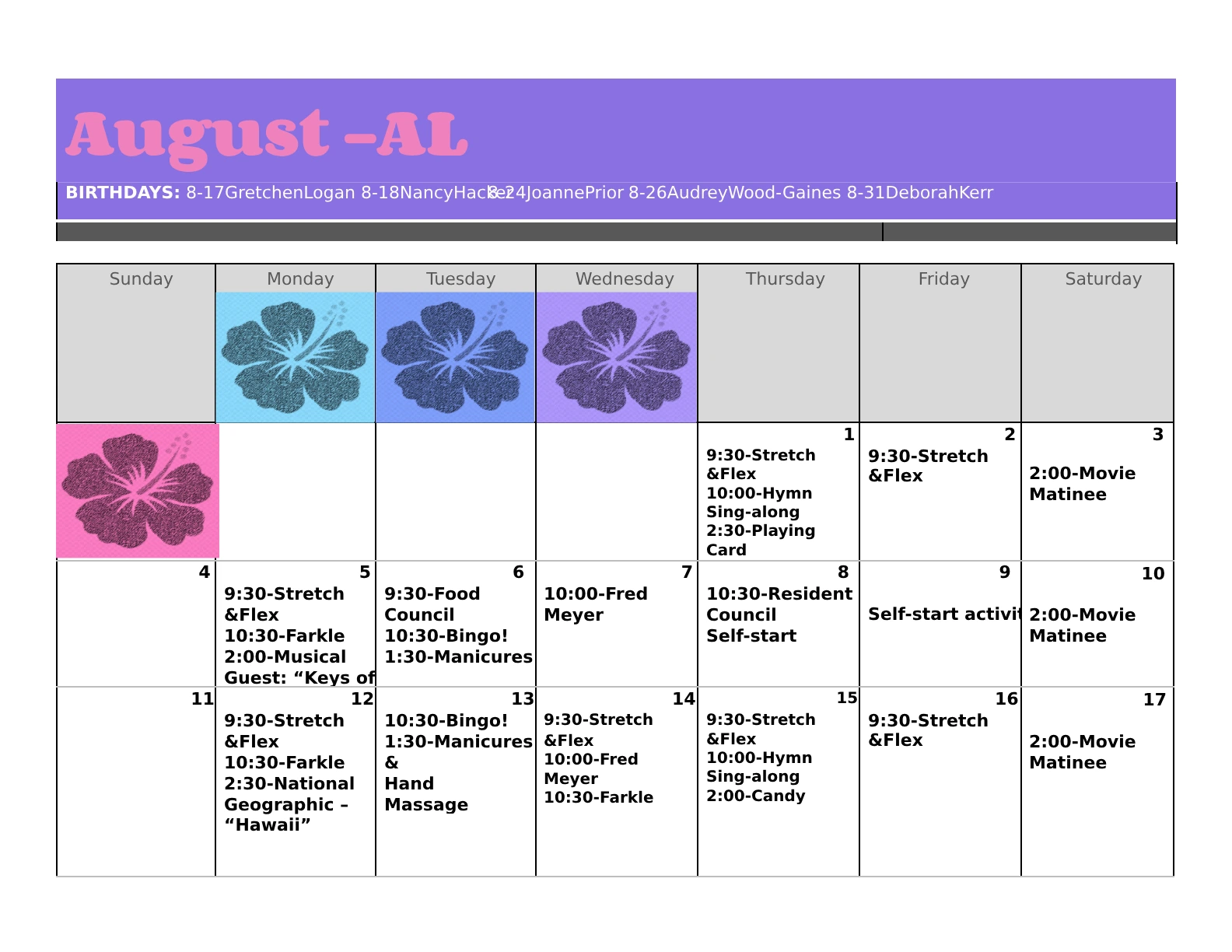 august news at assisted living