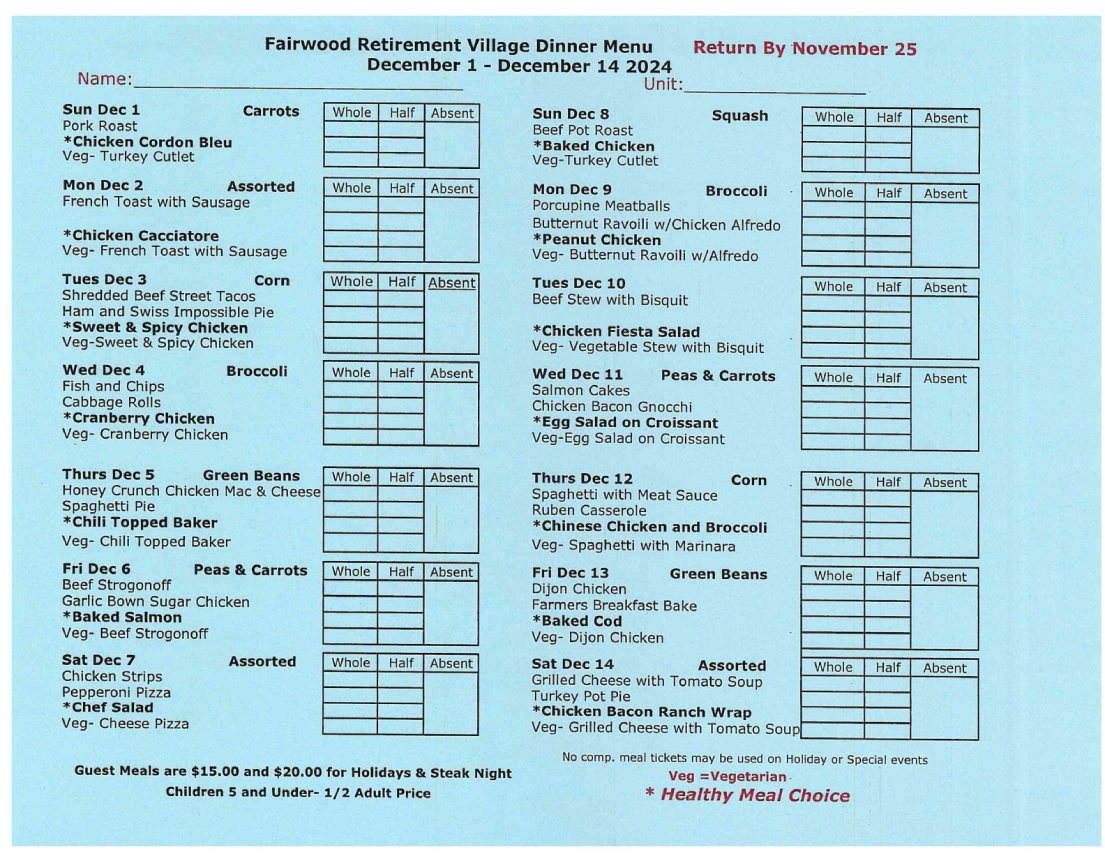 fairwood menu